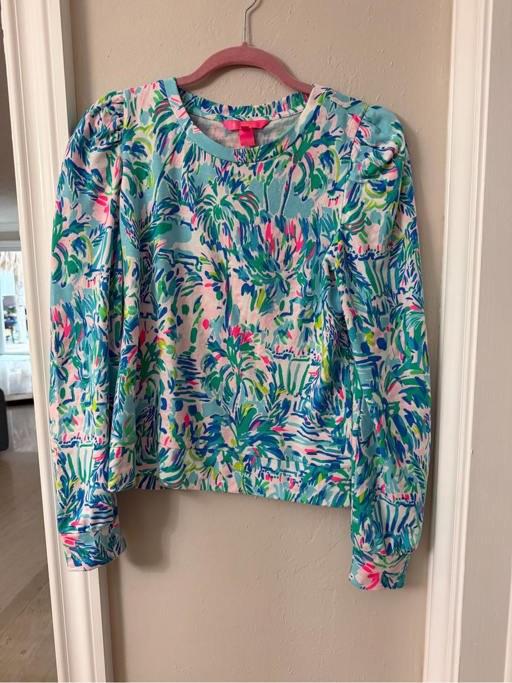 Ladies Tropical Print Long Sleeve Top - sweatshirt style top